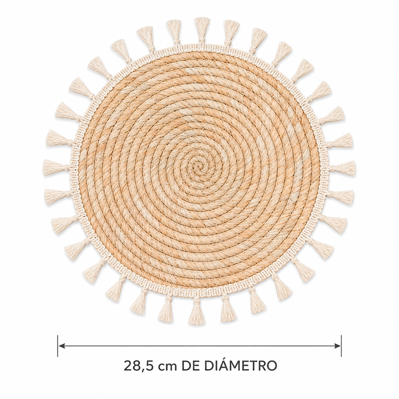 Individual Trenzado Mantel Redondo De 28cm Ratan Natural con Borlas