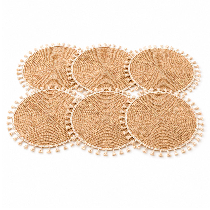 Individual Trenzado Mantel Redondo De 28cm Ratan Natural con Borlas