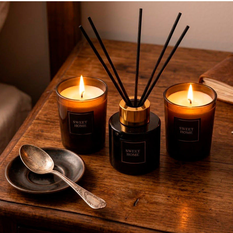 2 Velas Aromaticas + Difusor Con Varillas De Olor Aromatizan