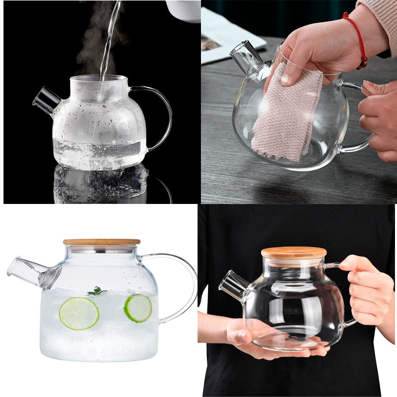 Tetera Vidrio Con Tapa De Bambú Infusión Té