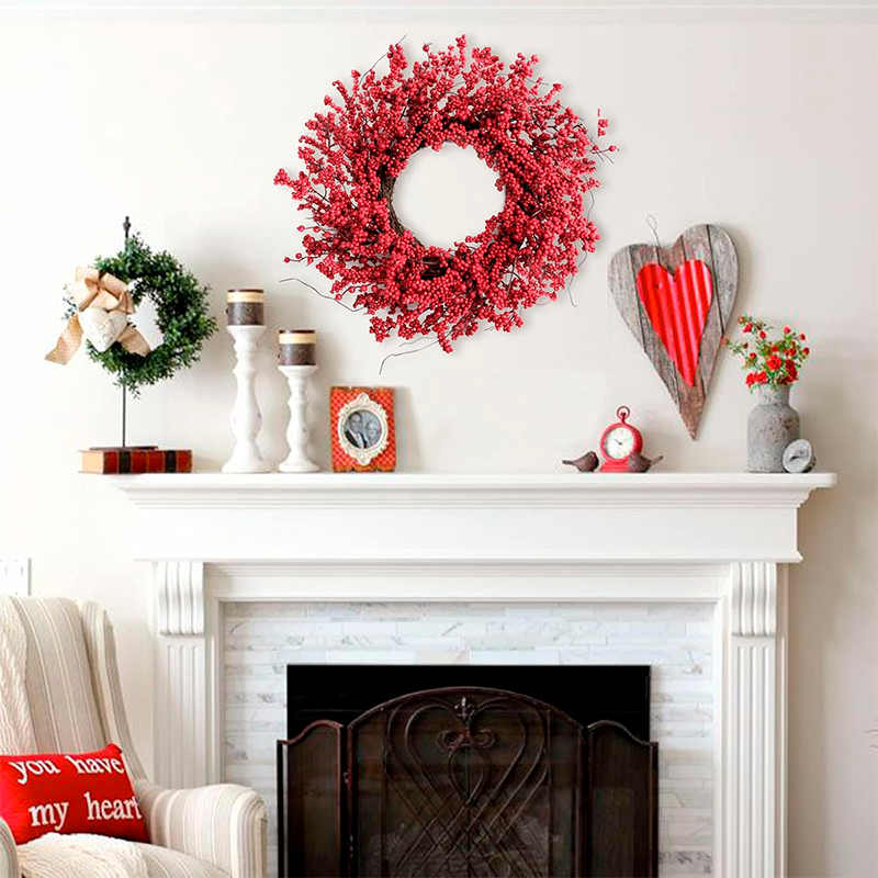 Corona De Navidad De Bayas Rojas 40cm Decoración Navideña