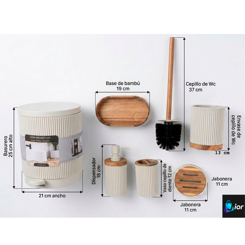Juego de Accesorios para Baño Set de 6 Piezas Diseño Acanalado