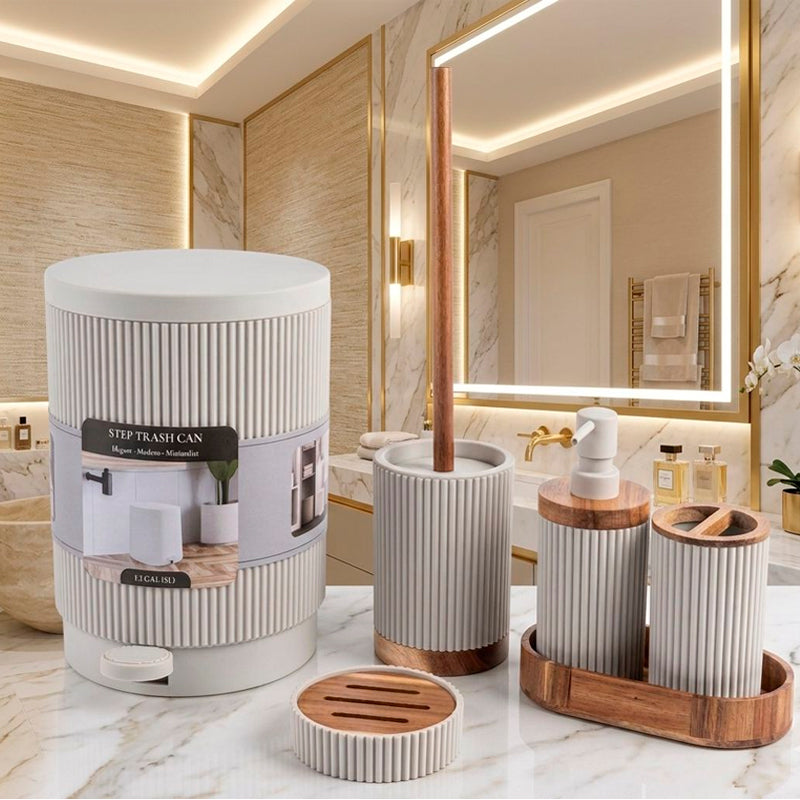Juego de Accesorios para Baño Set de 6 Piezas Diseño Acanalado