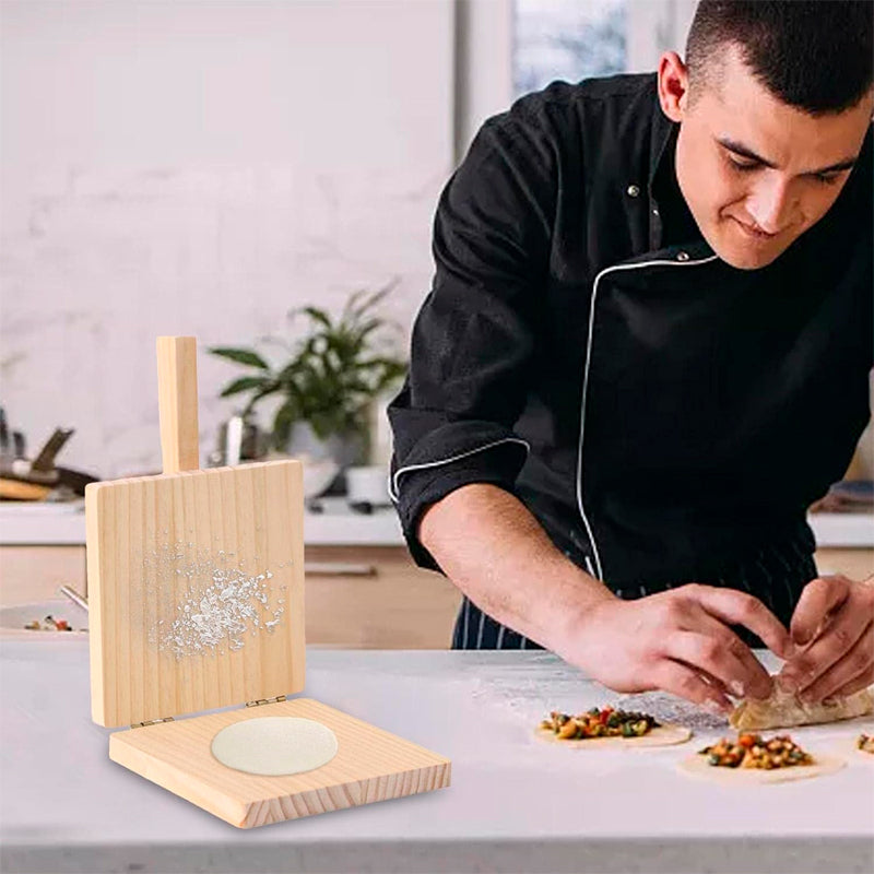 Prensa de Tortilla de Madera Natural Rectangular con Asa