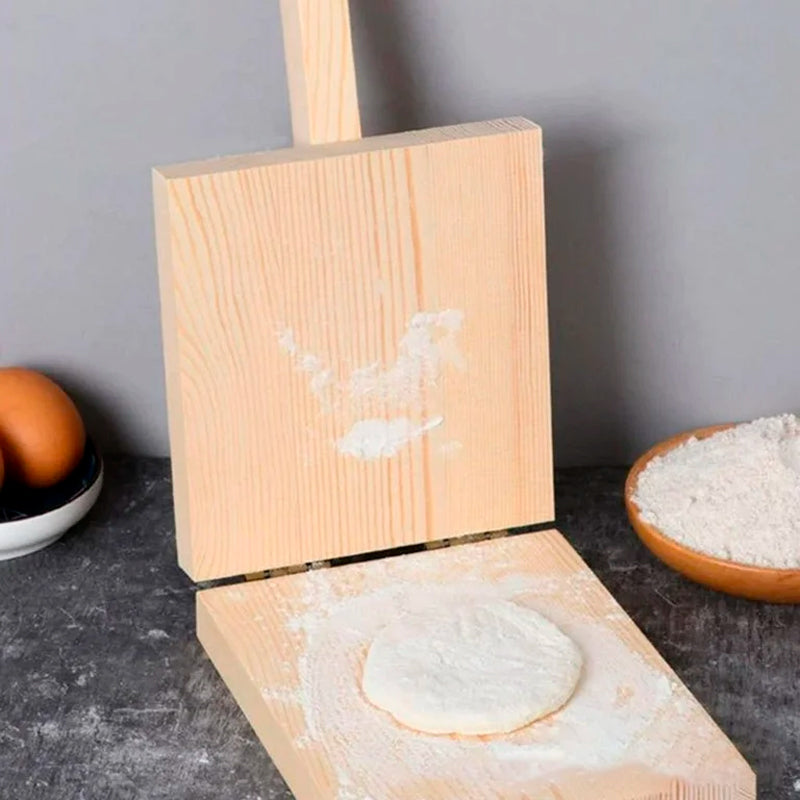Prensa de Tortilla de Madera Natural Rectangular con Asa