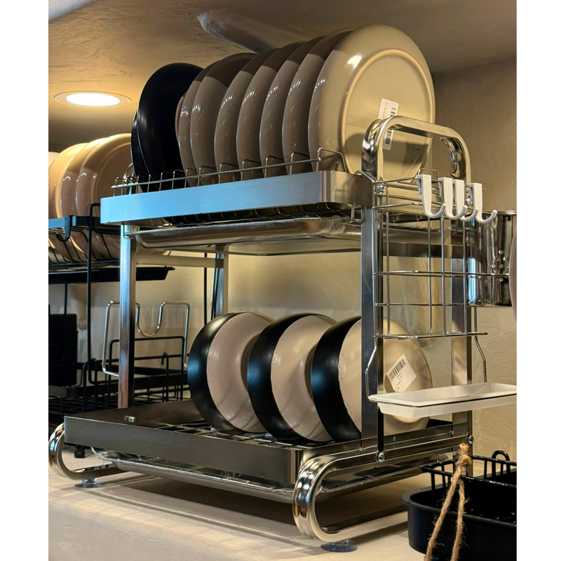 Escurridor De Platos Inoxidable De 2 Niveles Organizador De Cocina con Portaservicio
