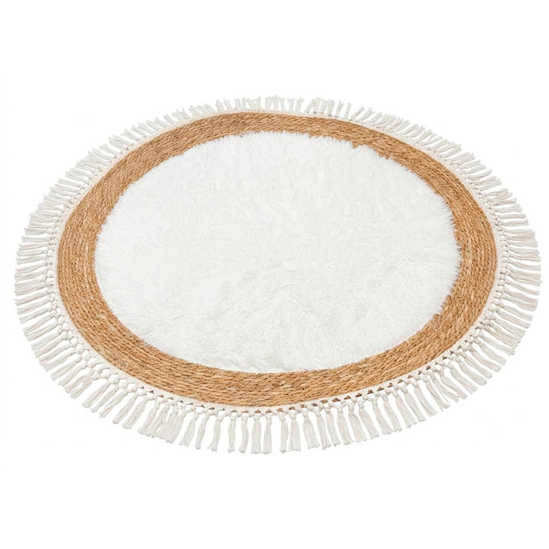 Alfombra Redonda de Yute 115cm Diseño Boho con Flecos Artesanales