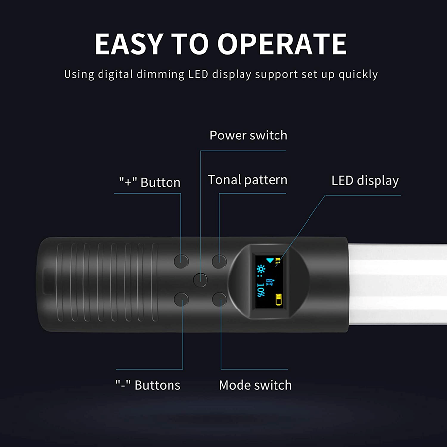 Tubo de Luz LED de Mano Luz de Video RGB de 360° Recargable con Tripoide