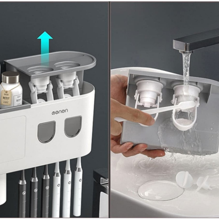 Dispensador Pasta Dental Con Porta Cepillos Dispensador Automatico Organizador de Baño